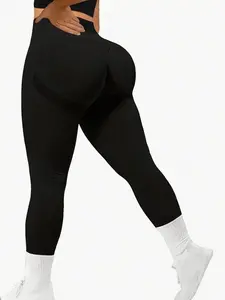 Plus-Size Women's Seamless Compression Workout Leggings Yoga Pants Black Skinny Fit with Pockets 1pieces