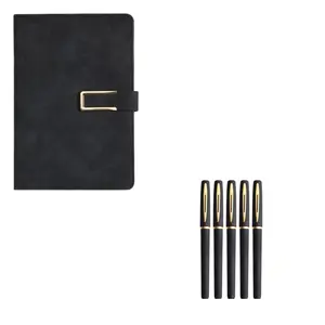 2-Piece Set Gel Pens & PU Leather Note Taking Notebook, Fine Tip 0.5mm, Large Capacity, Ideal for Office, Business Meetings, University Life, Gift