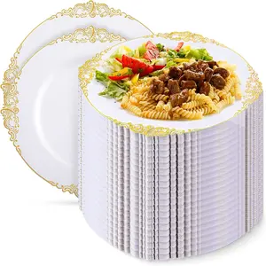 30 Pcs Vintage Edge Plastic Plates, Heat Resistant Reusable Dessert Plates, 7.5 Inch Dinnerware for Weddings, Halloween, Valentine's Day, Party Plates, Salad Serving Plates