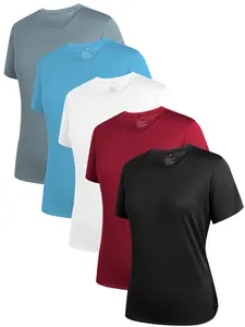 5 PACK Ladies Athletic Casual Short Sleeve T-Shirt High Performance Moisture Wicking Casual Workout Running Tennis Casual T-Shirt compression girls