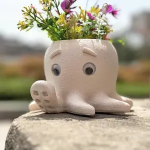 Cute Octopus Plant Pot, Resin Head Planter with Drainage Hole, Funny Face Small Succulent Flower Pot, Indoor Outdoor Plants