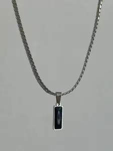 Hiphop Trendy Square Zircon Pendant Stainless Steel Snake Chain Necklace, Unisex Casual Daily Wear Minimalist Necklace Jewelry Square Shaped Pendant