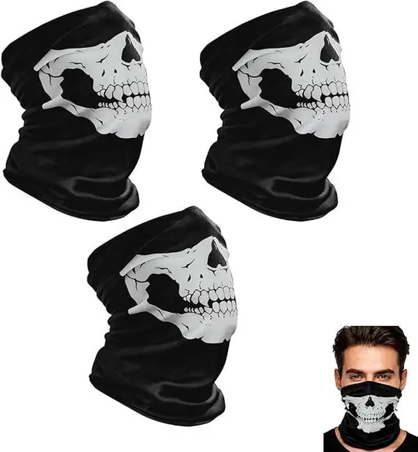 3Pcs Skull Balaclava & Ghost Face Mask – Breathable Motorcycle Balaclava Mask Headwear Scarf, Ski & Snowboarding Mask – Cool Motorcycle Face Masks for Men