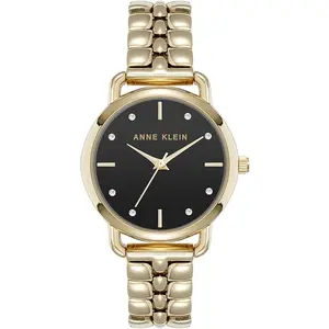 Anne Klein Gold-Tone Black Dial Crystal Accented Link Bracelet Ladies Watch AK/5234BKGB