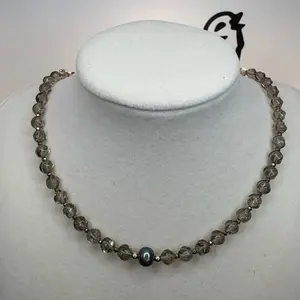 Black Tahitian Peacock Blue AAA+ Grade Freshwater Pearl Necklace with 14k Gold Filled Findings and Smokey Quartz & Gold Hematite Beads