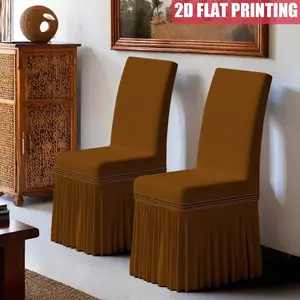 2/4/6 pcs of chair covers with skirt edges and elastic design, in natural style with solid colors. They are detachable and washable, suitable for home, kitchen, hotels, weddings, banquets and home decoration.