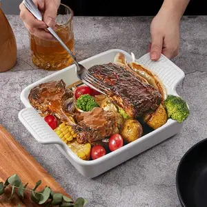 1pc 8 X 8inch Porcelain Square Bakeware With Double Handle, Cake Baking Pan Ceramic Baking Dish For Brownie, Casserole, Lasagna, Family Dinner (White)