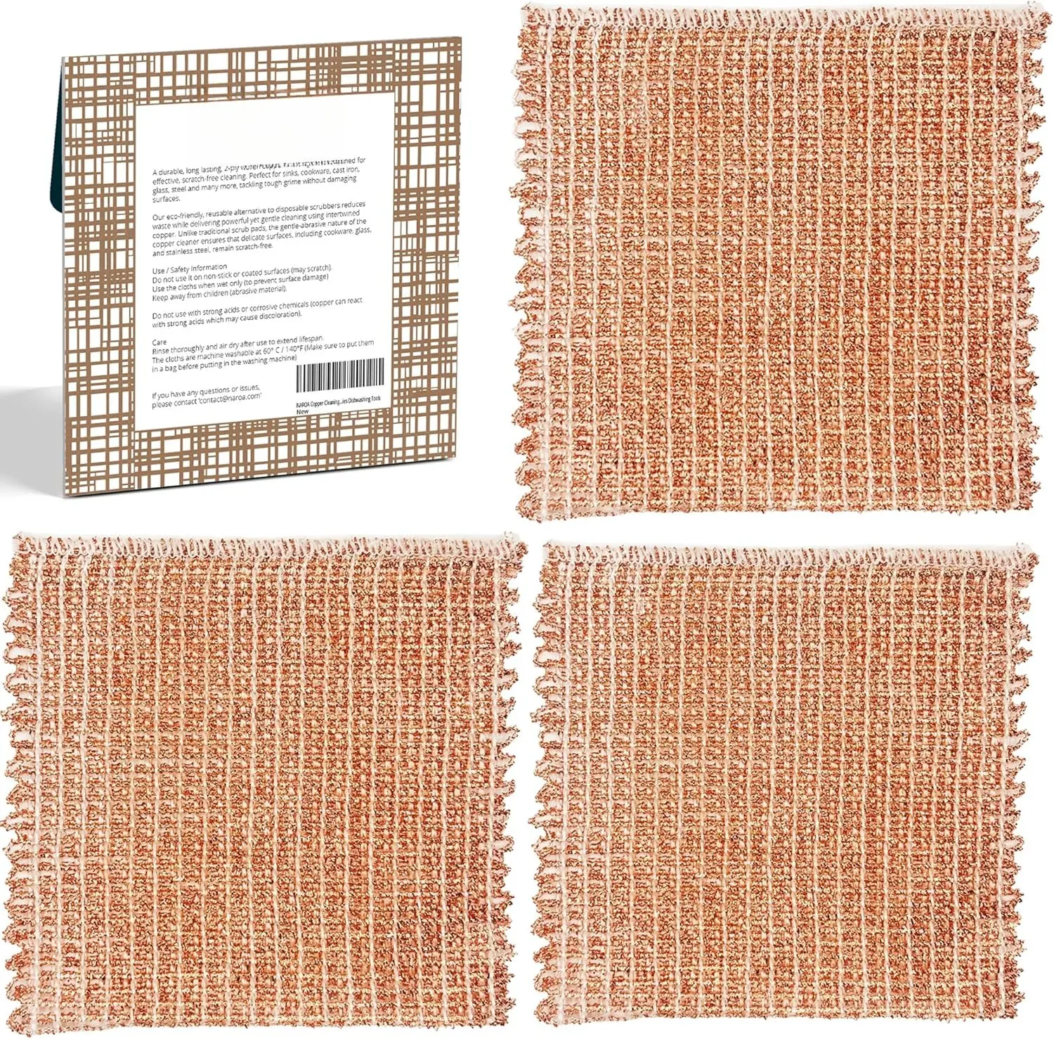 Copper Scrubbing Pads 3 Pack | 2-Ply Non-Abrasive Metal Mesh Scrubber |  Copper Cleaning Cloth for Stainless Steel, Pots, Pans, Cast Iron | Kitchen Supplies Dishwashing Tools
