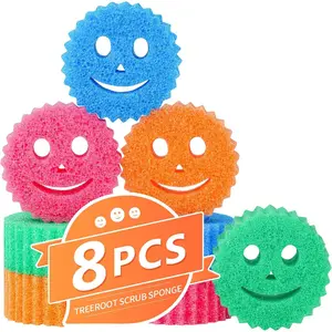 8 Colorful Smile Scrub Sponges, Temperature Controlled Dish Sponge, Bulk Kitchen Sponges for Cleaning, Multi Functional Cleaning Sponge for Kitchen, Bathroom, Floor