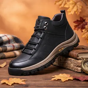 Men's New Fashion Mid-top Casual Shoes Lace-up Outdoor Hiking Leather Boots