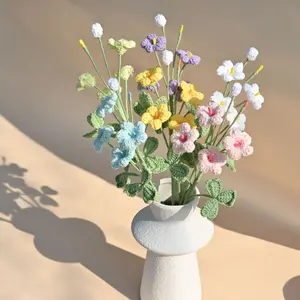 Handmade Crochet Oxalis Bouquet Knitted Yarn Artificial Flower Arrangement Floral Insert Decorative Home Interior Display Soft Craft Ornament Gift Decor