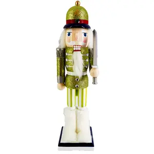 Slim Chartreuse Soldier Nutcracker – 14″ Holiday Statement Décor with Fur Boots & Glitter Finish