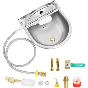 Automatic Livestock Water Bowl with Float Valves, 39" Water Hose, 3/4" Quick Connector, 304 Stainless Steel Animal Waterer Bowl Kit for Livestock Dog Horse Cow Cattle Goat
