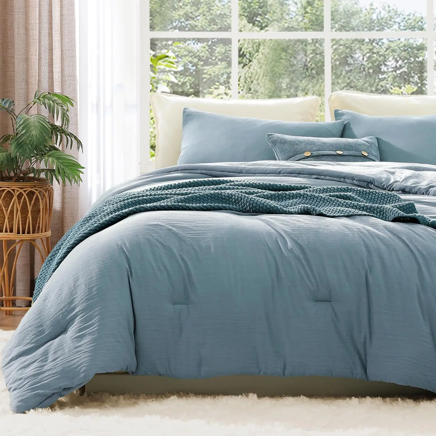 King Size Comforter - 3 Dusty Blue Comforter Prewashed Lightweight for Seasons,Fluffy Down Alternative Comforter King Size with 2 Pillow Shams