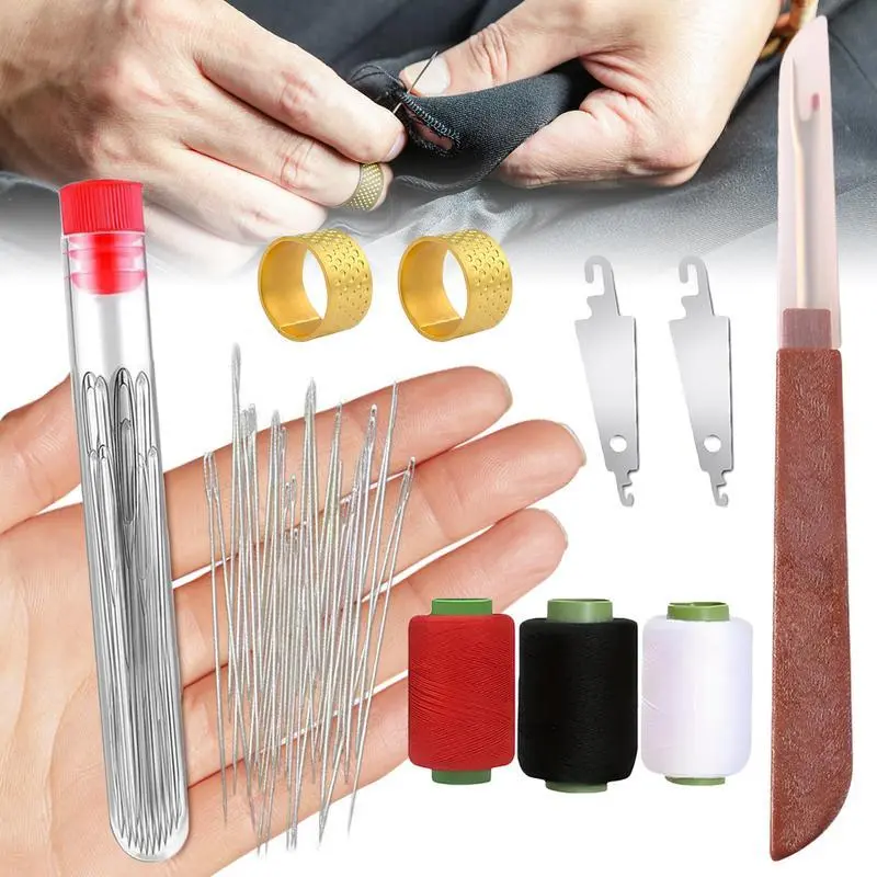 34PCS Large Eye Sewing Needles Set - Long & Thin Handmade Quilting & Sewing Needles Kit Supplies for DIY Sewing Projects