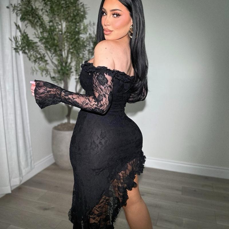 Midnight Lace Asymmetrical Gown Elegance