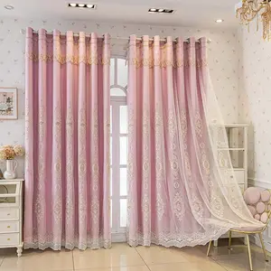 Elegant Embroidered Curtains, Light Blocking Fabric, Ring Hanging Design, Suitable for Living Room Bedroom Balcony Princess Room Home Decor, Window Curtain