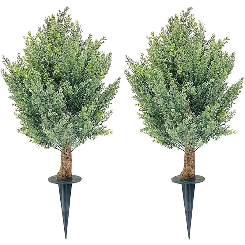 Artificial Cypress Shrub Ball Trees 2 Pack 30" Inch Fake Evergreen Plants with Ground Spikes Outdoor Artificial Plants Resistant to UV Ray for Front Porch Garden Indoor Outdoor