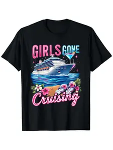 [Lightweight] Girls Gone Cruising Graphic T-Shirt – Women’s Friendship & Travel Tee, 100% Cotton, S-XXXL, Casual Short Sleeve with Cruise Ship Design, Perfect for Outdoor Adventures & Relaxation, Girls Tshirts