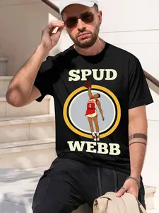 Spud Webb 2026 new model Black/White Tee Stylish & Comfortable Loose Crew Neck Short Sleeve T-shirts Versatile On Trend Eye Catching Printed Graphic Casual Tee for Daily Wear Outings & Leisure