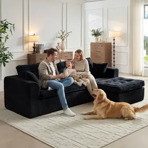 【2 Packages Shipping】ROXGOX Cloud Couches for Living Room, Modern Modular Sectional Sofa with L-Shape Chaise, Boneless Couch with Deep Seat, Plush Corduroy, No Assembly Required (Black)
