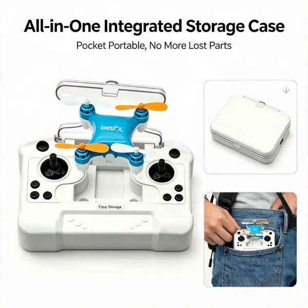 Mini Pocket Blue Micro Quadcopter Drone with Integrated Storage, Propeller Protection Cover, 1-Key Takeoff, Anti-Drop Design for Indoor Flight – Kids & Drone Beginners Birthday Holiday Gift Toy