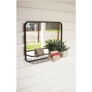 Rectangle Mirror With Wire Basket Shelf