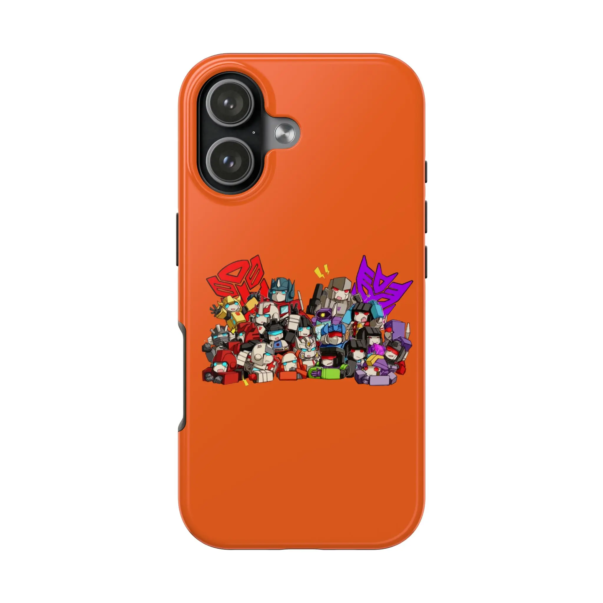 Cartoon Robot Crew Tough Phone Case | Orange background, Transformers-style characters