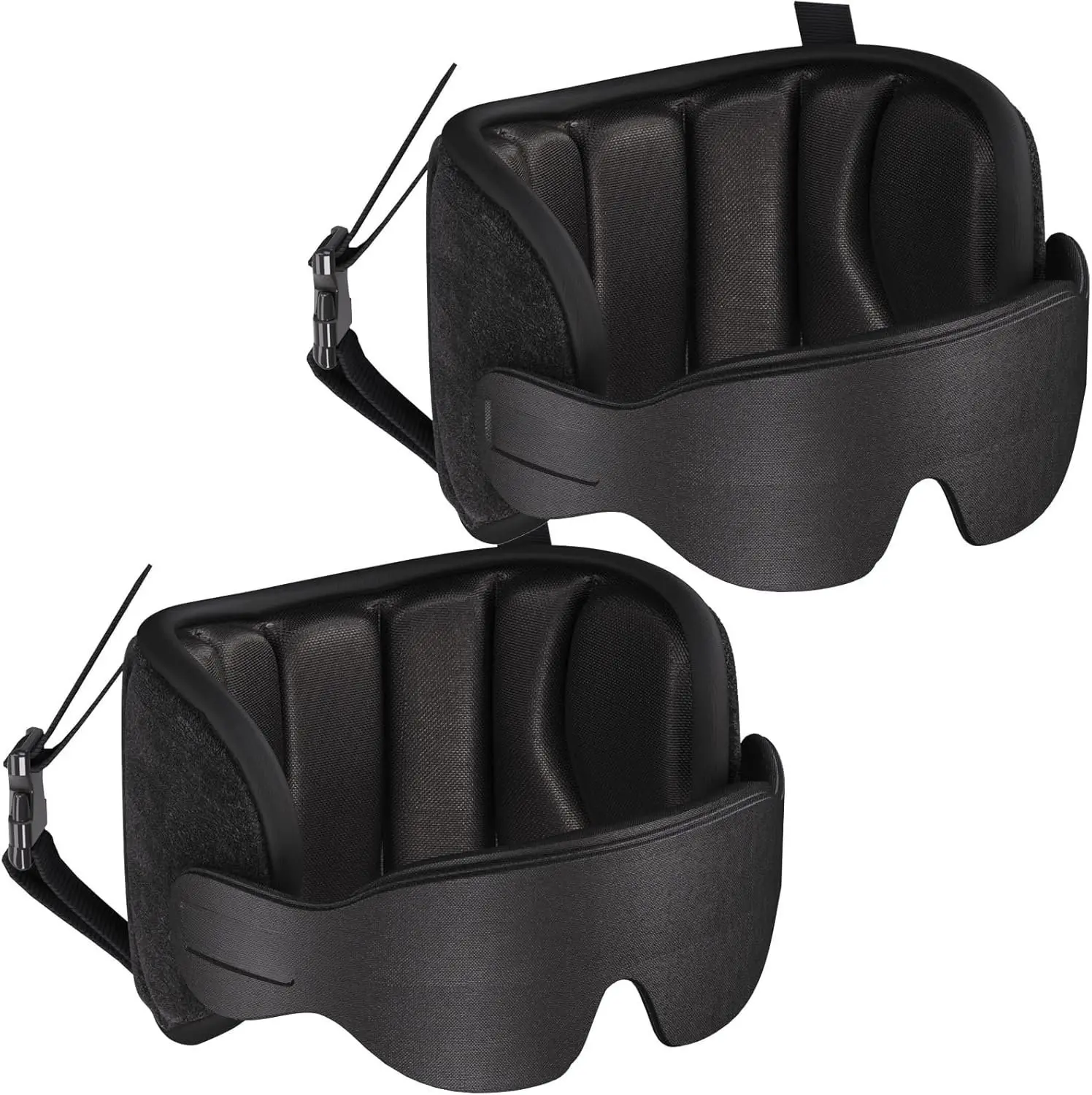 2-Pack Portable Firm Travel Airplane Pillows Combo with Chin Strap, 360° Headrest Support, Sleep Eye Mask, Easy-to-Use Plane Strap, Anti-Bobblehead Long Flight Bedding Essentials (Black)