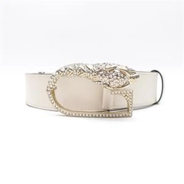Pre-owned Gucci White Calfskin Diamond Gold Tone Belt T ZY0000257289