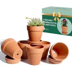 4 Inch Terracotta  Pots with Saucer - 6 Pack Clay Flower Pots with Drainage,  for , Crafts, Wedding Favor
