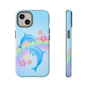 Y2K Hand-Painted Dolphins Phone Case, 2000s Summer Spring Aesthetic Phone Case, Cute Retro Suitable for IPhone17 11 12 13 14 15 16 Pro Max Air Plus