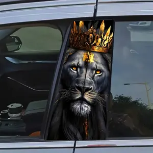 2 Pieces Large Lion King Style Gold Crown and Lion Head Window Sticker - Self Adhesive Vinyl Decal, Scratch Resistant and Waterproof, Suitable for Plastic/Metal/Glass/Surfaces, Easy Replacement, Fits All Cars (24.99cm x 49.78cm) - Ideal for Cars, SUVs,