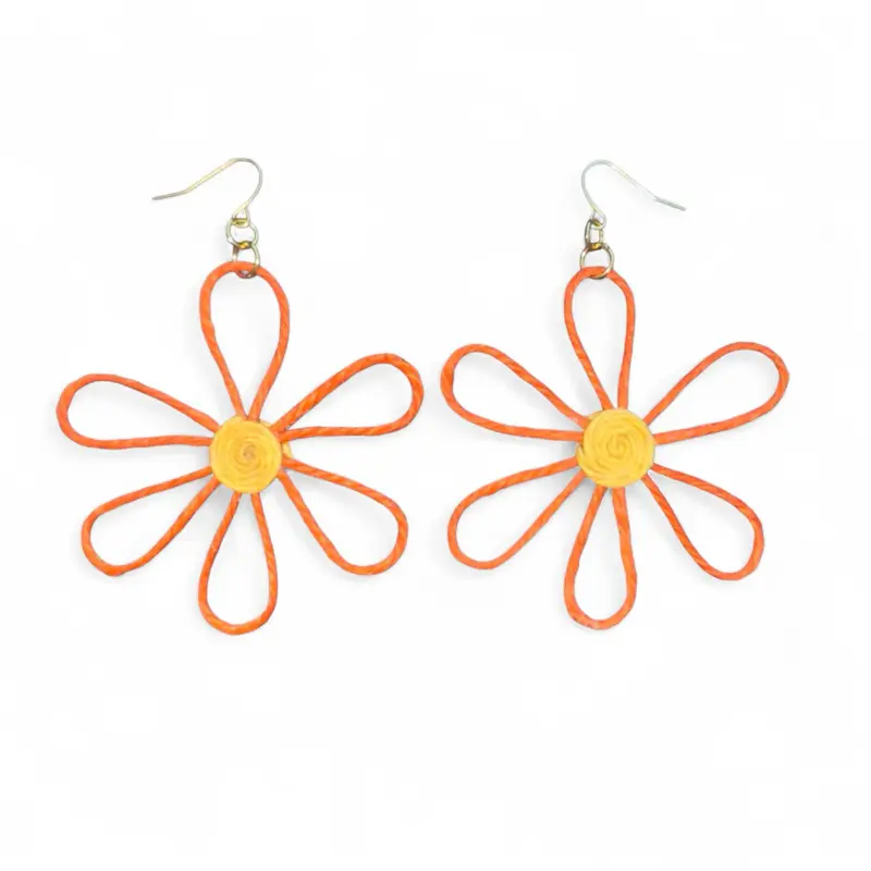 Daisy Earrings Orange Cute Simple Minimalist Statement Boho Flower Dangle Hoop Floral Handmade Jewelry Trendy 2025 Retro Style
