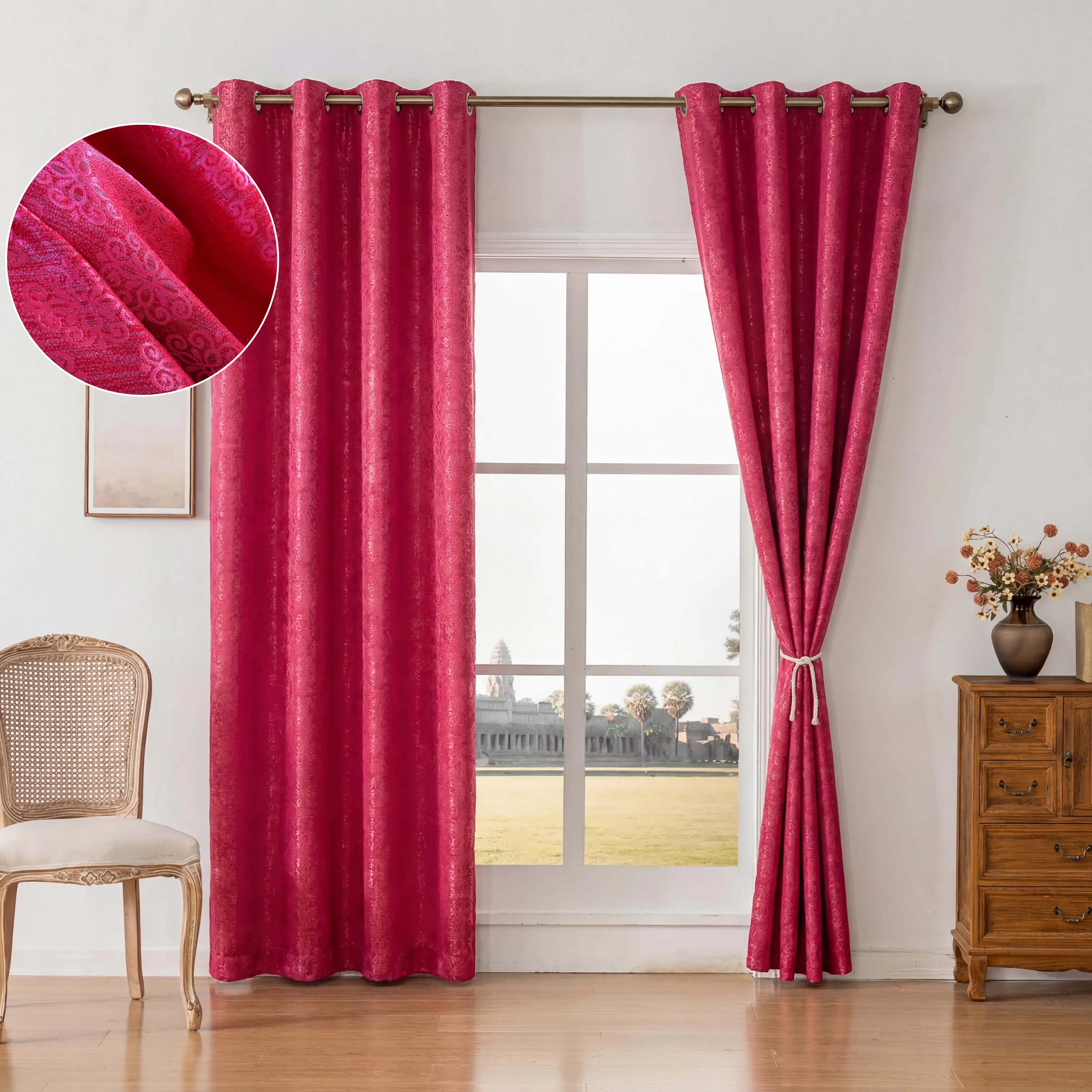 2-Panel 52"x90" Geometric Jacquard Snow Flower Grommet Window Curtains, Home Decorative Curtain Accessories for Bedroom, Living Room DA03 Summer Gift #SummerVibes, Window Curtain