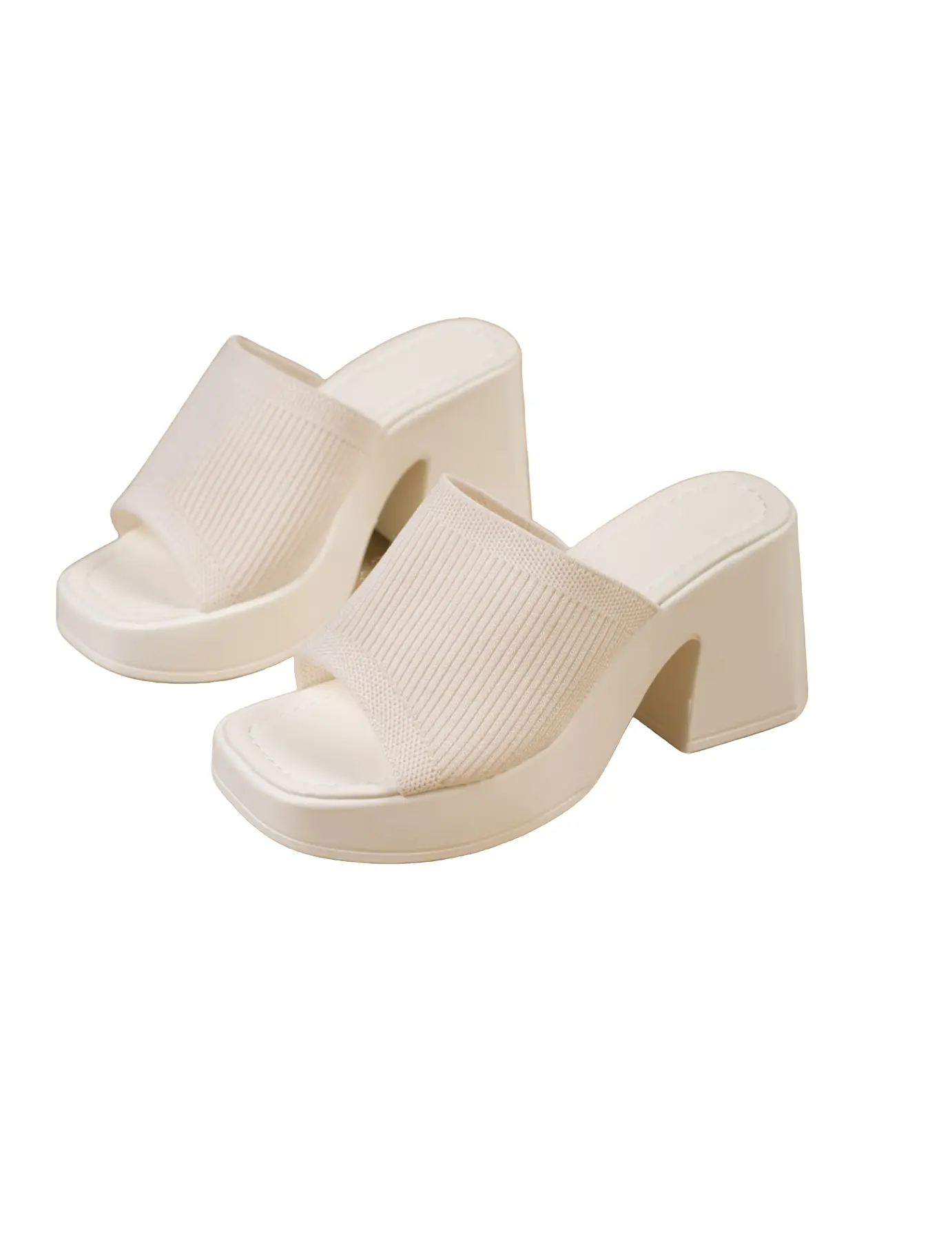 Knitted Strap Platform Block Heel Mules, Women's Summer Slip On High Heel Slide Sandals, Flatform Footwear, Casual Summer Sandals