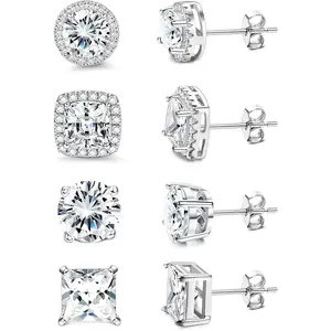 Cubic Zirconia Stud Earrings Hypoallergenic 925 Sterling Silver Post Earrings Big Brilliant Stud Earrings for Women Men, Men's Accessories, Gifts For Boyfriend summerwins
