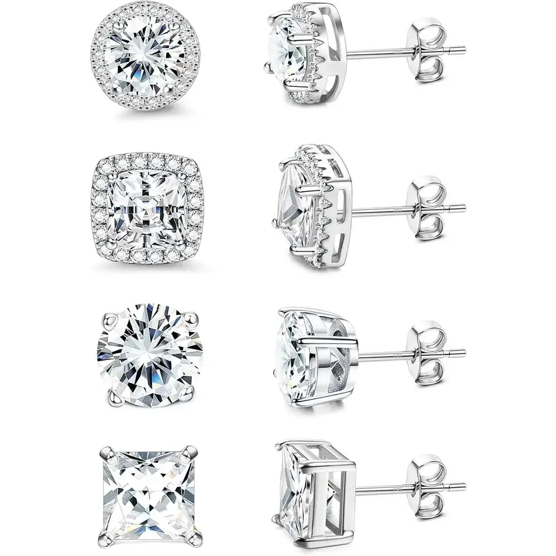 Cubic Zirconia Stud Earrings Hypoallergenic 925 Sterling Silver Post Earrings Big Brilliant Stud Earrings for Women Men, Men's Accessories, Gifts For Boyfriend summerwins