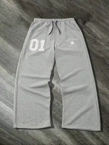 Men's Star & Number Print Drawstring Waist Wide Leg, Regular Fit Casual Pocket Elastic Waist Trousers for Daily Wear, Men's Bottoms for All Seasons, Workout Clothes, Fitness Sports Pants, Athleisure Style Bottoms