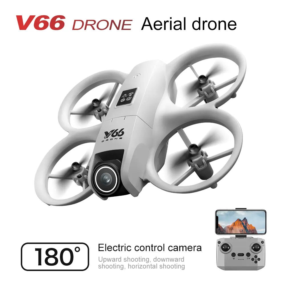 V66 Drone with 180° Remote Control Camera, HD Dual Camera, 50X Zoom, Optical Flow Hover, Obstacle Avoidance, Gesture Control, One-Key Takeoff/Landing, Gesture Control WiFi Drone with LED Lights, Blade Protection, Foldable for Adults Beginners