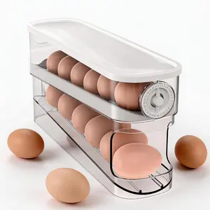 Egg Dispenser For Refrigerator Automatic Rolling,Space-Saving Egg roller,Organizer with Timer Freshness, Covered Dispenser Holds 12 Large Eggs, for Refrigerator, Kitchen, Cabinet & Desktop