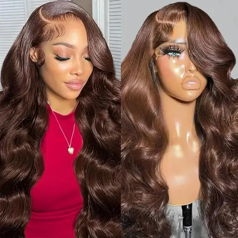 Chocolate Brown Body Wave Wigs 13x6 HD Lace Frontal Human Hair Wigs 13x4 Transparent Lace Front Wigs Human Hair for Black Women 36 Inches #4 Chocolate Brown Remy Hair Wigs Brown Colored Lace Wigs 180 Density Pre Plucked with Baby Hair Nature Hairline