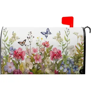 Spring Welcome Mailbox Cover  Colorful  Butterfly Mailbox Cover Standard Size 25.5 x 21 Inch Summer Floral Holiday Mailbox Wrap  Letter Box Cover Decorative for  Outdoor Garden