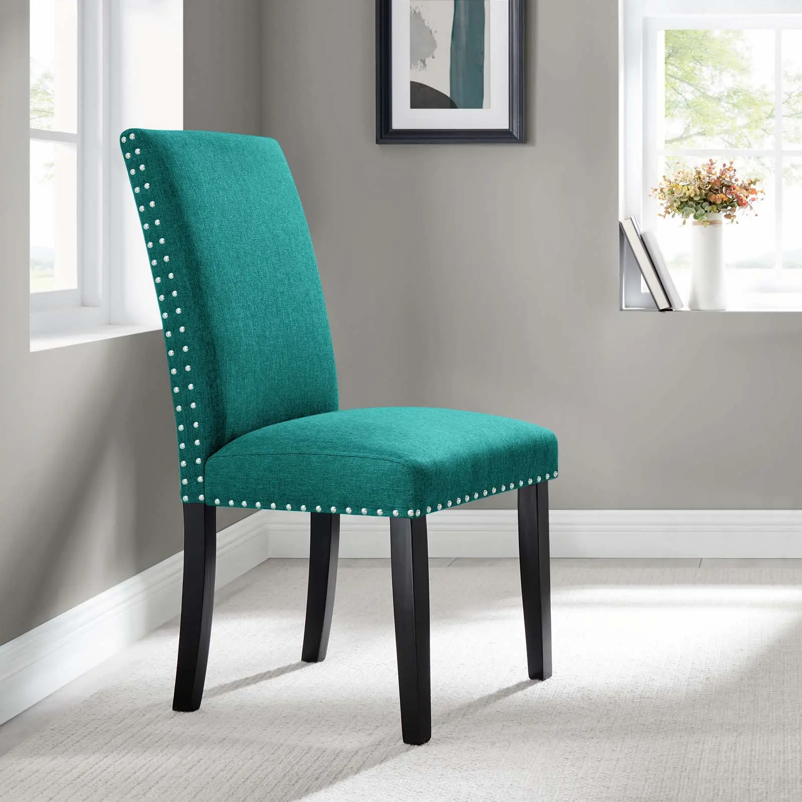 Modway Parcel Upholstered Fabric Dining Room Chair - Teal Modern Accent Indoor Side Chair, Dining Room Chairs, Modern Accent Chair