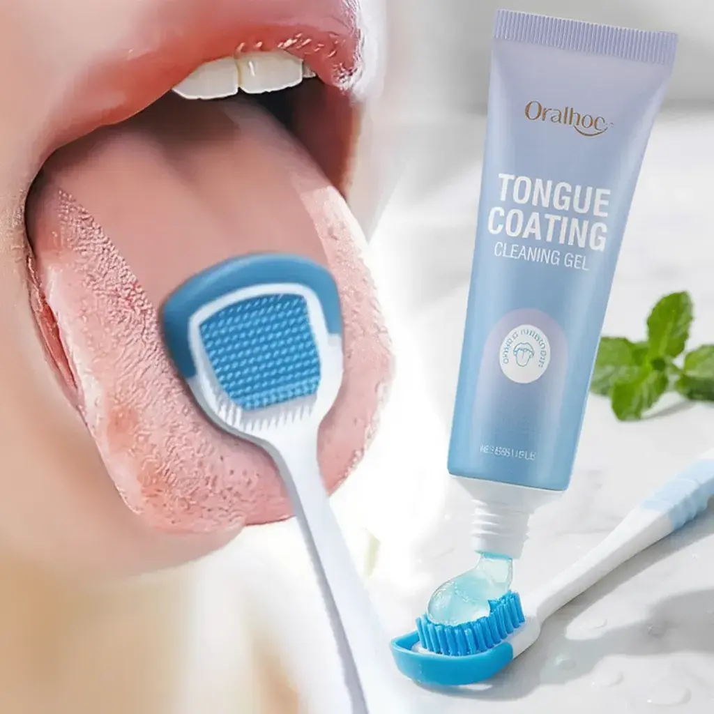 Oralhoe Tongue Scraper Kit with Tongue Coating Cleaning Gel, Gentle Tongue Cleaner for Fresh Breath, Mint Formula Daily Oral Care Set for Adults, 50g