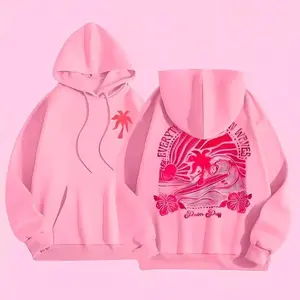 Pink Palm Puff Hoodie , Sweatshirt , T-shirt for Women 2025 Blue Graphic Hoodie Cute Preppy Sweatshirt Long Sleeve Womenswear