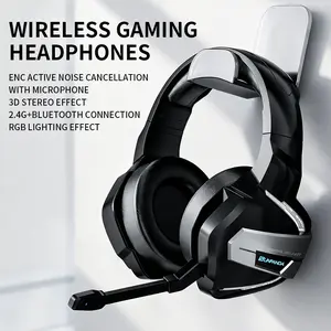Wireless gaming headphones for PS5, PS4, PC and Switch -2.4GHz and Bluetooth dual-mode headphones with microphone, 20 millisecond low latency, 3D stereo sound effect, ENC active noise cancellation, RGB lighting effect, 50-hour ultra-long battery life