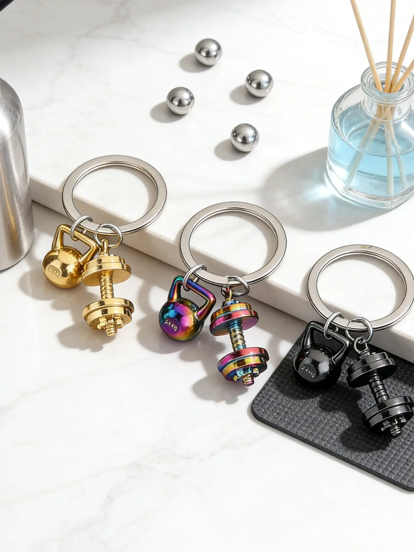 Gym Activity Gift Keychain, Club Dumbbell Keyring, Metal Kettlebell Keychain, Unisex Fitness Pendant, Mini Gym Accessory, Stylish Keychain, Cool Keychains, Portable Keychain, Lightweight Keychain