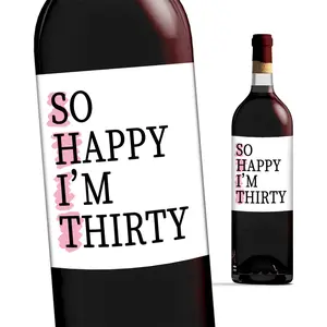 4pcs Happy 30th Birthday Wine Bottle Labels, Self-Adhesive Paper Stickers for Champagne & Wine Bottles, Decorative Elegant Festive Birthday Party Decorations - Perfect for Thirtyth Birthday Celebrations