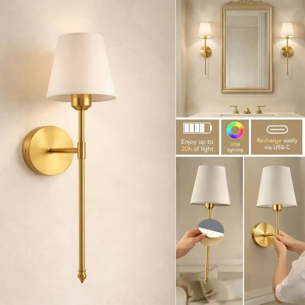 2/1 Set Wireless Wall Sconces - Stick-On or Screw Mount for Easy Installation with Rechargeable LED Bulbs Adjustable RGB Lighting Wall Sconces Lights